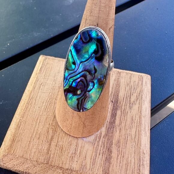 925 Sterling Plated Abalone Ring - Picture 3 of 10